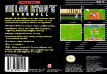 Nolan Ryan's Baseball (USA) box cover back